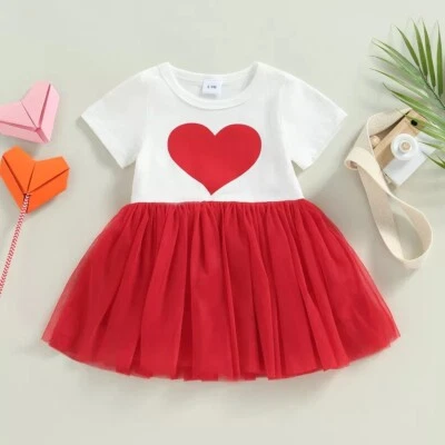 NEW Valentine's Day Heart Girls Short Sleeve Tutu Dress - Image 1 of 4