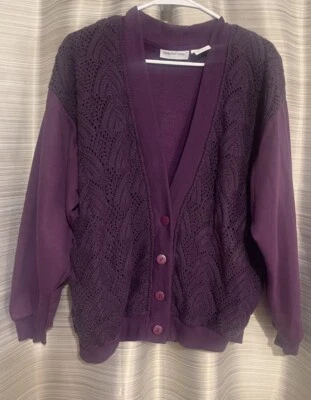 Suéter cardigã vintage roxo Lady’s Footlocker tamanho XL - Imagem 1 de 4