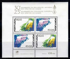 Portugal Souvenir Sheet Scott#1409a Human Rights Anniversaries OG MNH** - Picture 1 of 1