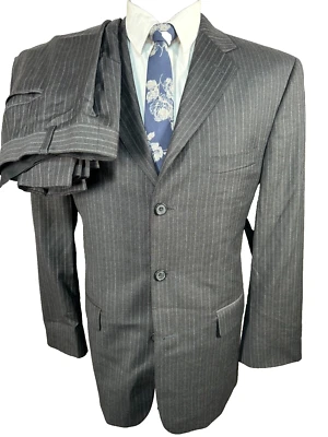 STAFFORD Mens Gray Wool Pinstripe Pleated 2 Pc Suit 40R Jacket 36x30 Pant - Image 1 of 4