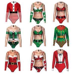 Women One Piece Swimsuit Christmas Funny Cosplay Costume Bodysuit Beach Wear - Picture 1 of 52