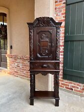 19th century Antique English Cabinet Bookcase Carved Oak Pegged Cupboard