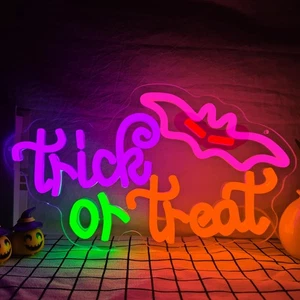 Halloween Neon Sign Dimmable Trick or Treat Neon Sign for Wall Decor Hallowee... - Picture 1 of 7