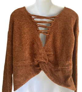 Society 212 NWT Chenille Sweater Knot Twist Back Rustic Carmel Size Large Junior - Picture 1 of 3