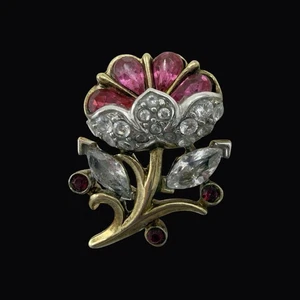 1949 Signed 🖤 ALFRED PHILIPPE Crown Trifari 🖤 PAT PEND Pink Flower BROOCH PIN - Picture 1 of 14