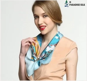 Elegant Pure Plain Silk Scarf Stylish Printing Square Scarves 21”1021132211 - Picture 1 of 3