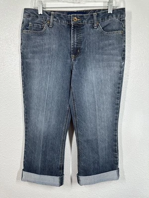 Jeans Bandolino Blu Para Mujer 6 Azul Capri Recortado Puño Enrollado Elastizado Denim Informal Foto 1 de 4