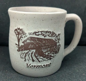 Onion River Pottery Vermont Covered Bridge Cream Brown Spotted Mug - Picture 1 of 8
