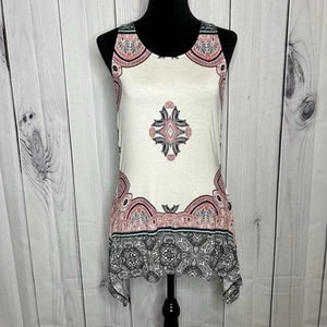 Rose + Olive Paisley Sleeveless Boho Racerback Tank Top Summer Blouse Sz S NWT - Picture 1 of 11