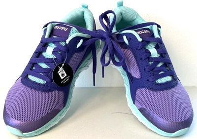 New Saucony Jr Kids Sneakers Leather/Textile Sz 2.5W EU 34.5; 8.25"L Purple Aqua - Image 1 of 4