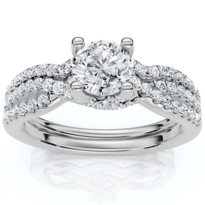 Комплект обручальных колец 1 карат TW Infinity золото 14 карат выращенное в лаборатории - Изображение 1 из 4