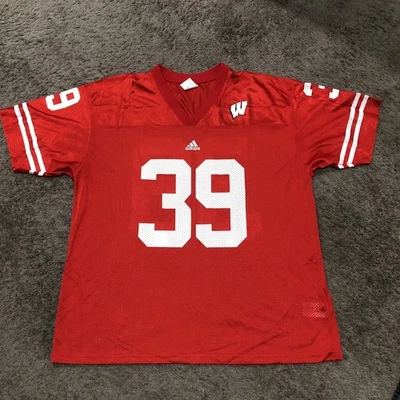 Vintage Adidas Wisconsin Badgers Football Jersey #39 Men’s Size 2XL Red Y2K - Image 1 of 4