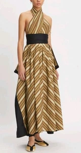Tory Burch Italy Boho Artsy Variegated Striped Poplin Backless Halter Maxi Dress - Picture 1 of 12