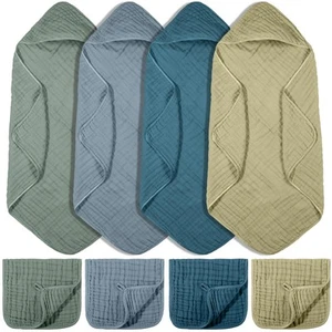 8 Pcs Baby Muslin Hooded Bath Towels and Washcloths, 32 x 32 Inch Cotton Abso... - Picture 1 of 6