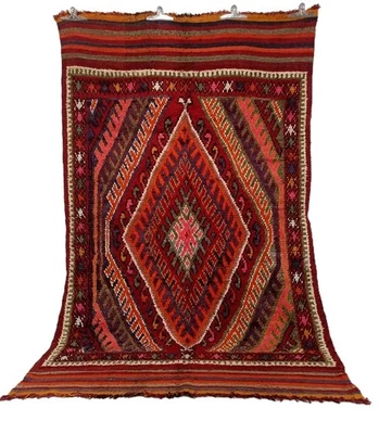 Vintage Moroccan Azilal Rug Handmade Red Carpet Berber Boujad Area Tribal Wool - Image 1 of 4