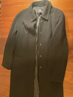 Gap Trench Coat Mens XL Black Wool Blend Overcoat Older Style Hip Look - Image 1 of 4