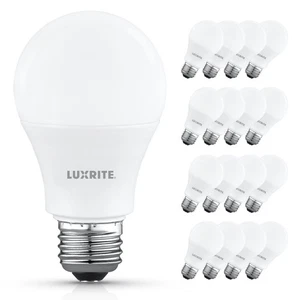 Luxrite A19 LED Light Bulb 9.5W=75W 4000K 1100LM E26 Damp Rated ETL 16-Pack - Picture 1 of 7