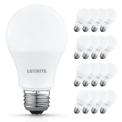 Luxrite A19 LED Light Bulb 9.5W=75W 4000K 1100LM E26 Damp Rated ETL 16-Pack - Image 1 of 4