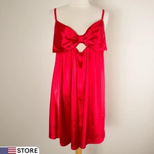 💖 ADORE ME rotes seidiges Satin Babydoll mit riesiger Schleife verstellbare Träger groß - Bild 1 von 6