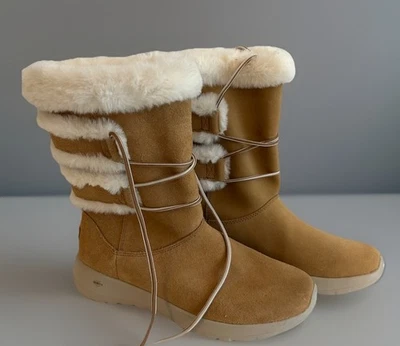 Skechers Women’s Cyclone Tan Suede White Faux Fur Lined Winter Boots Size 7 New - Image 1 of 4