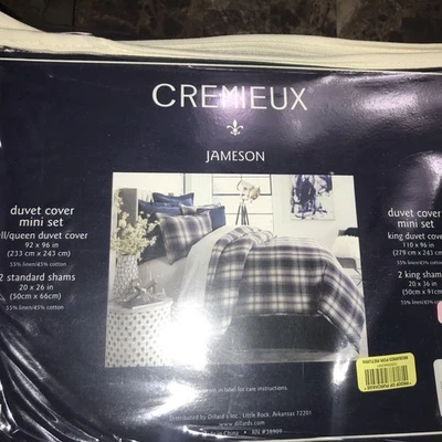 Cremieux Jameson King Duvet Cover Mini Set Navy Plaid Knit Linen Cotton Shams - Image 1 of 3