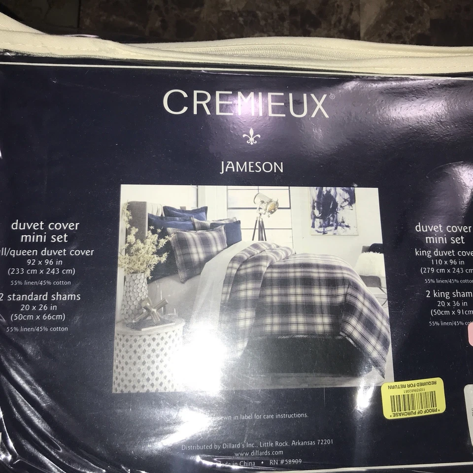 Cremieux Jameson Queen Duvet Cover Mini Set Navy Plaid Knit Linen Cotton Shams