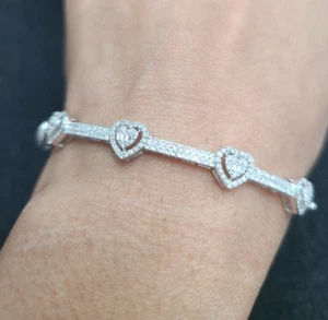 DEAL:! 1.00CT Natural Baguette Round Diamonds Heart Bangle Bracelet 14K Gold - Picture 1 of 13