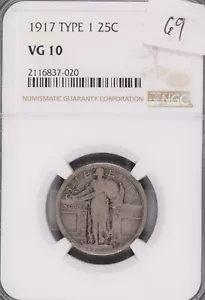 1917 Type 1 Standing Liberty Silver Quarter NGC VG-10 #7-020 - Picture 1 of 2