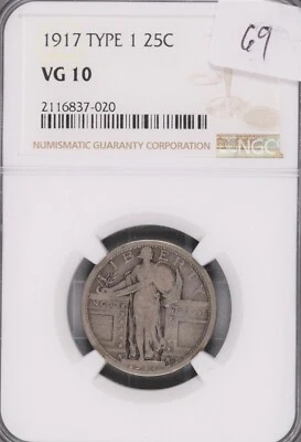 1917 Type 1 Standing Liberty Silver Quarter NGC VG-10 #7-020 - Image 1 of 2