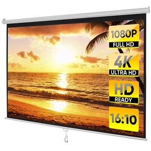 Movie Projector Screen Pull Down 16:10 Foldable Wall Mount HD Projection Screen - Picture 1 of 24