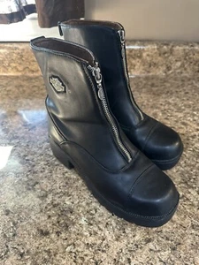 Harley Davidson Motorcycle Front Zip Black Riding Boots 82052 Womens Size 8 - Picture 1 of 5