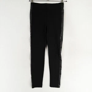 Zara Trafaluc Leggings Womens Medium Black Ponte Knit Vegan Leather Trim Ankle - Picture 1 of 8