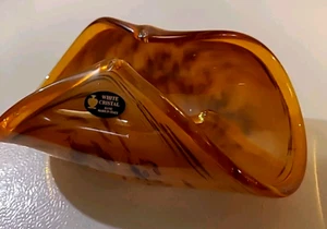 Murano Kristall Faltvase braun mit Tigerstreifen beschriftet Made in Italy (c66) - Bild 1 von 19