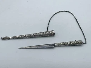 Antique Scandinavian Silver Knife and Sheath With Serpents Head 12" Very Rare - Picture 1 of 11