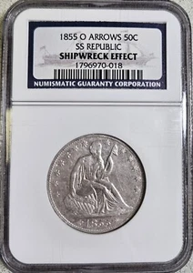 1855-O Arrows SS Republic NGC Shipwreck Effect Seated Liberty Half Dollar - Picture 1 of 2