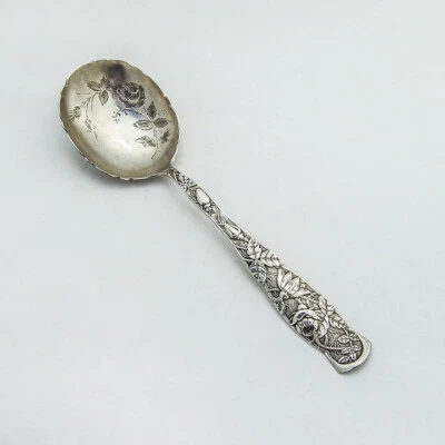 Cuchara para servir insectos rosas cuenco floral Knowles plata de ley 1881 mono P Foto 1 de 4