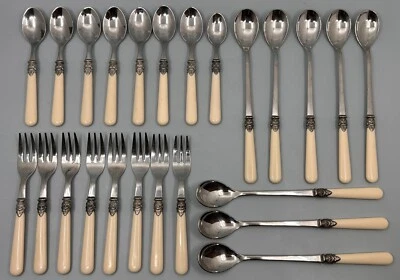 Lot of 24 EME Napoleon 18/10 Stainless Flatware Solid Ivory Handles Fork Spoon - Image 1 of 4
