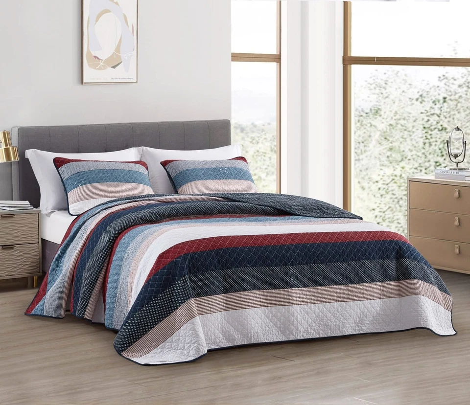 Chezmoi Collection Harlon 3-Piece Modern Patchwork Striped Quilt Set - Solid ... - Image 1 of 4