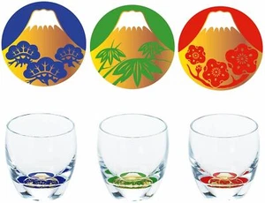 JAPÓN Toyo Sasaki Tatsugi Mt. Taza de bendición de vidrio de sake frío Fuji 3 piezas - Imagen 1 de 8