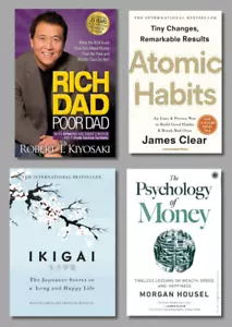 Ikigai, Rich Dad Poor Dad, Atomic Habits & Psycology of Money Pack of 4 Book New - Picture 1 of 5