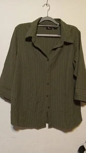 A.L.C. Woman Green Crinkle Rayon Button Front Shirt Size 1X - Picture 1 of 3