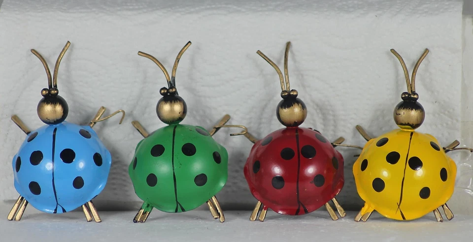 AMAZONIA WORLD 8.5cm METAL LADYBIRDS - SET of 12 - 4 ASSTD - PARTY FAVOURS - CRAFTER'S MODELS