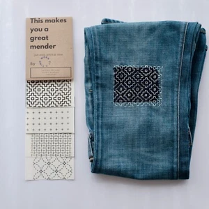 Sashiko Pattern Visible Mending Transfer Stick Stitch Embroidery Patch Washable - Picture 1 of 6