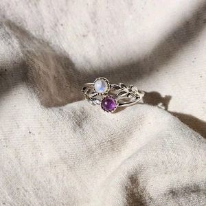 Moonstone Gemstone 925 Sterling Silver Ring Amethyst gemstone ring for valentine - Picture 1 of 6