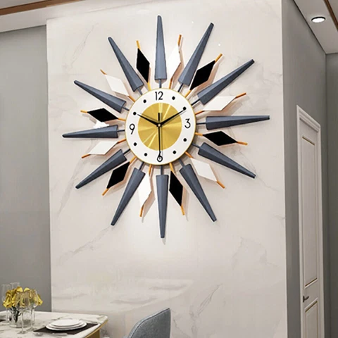 23.6 Inch Retro Metal Art Clock Mid Century Modern Wall Vintage Clock US Cover