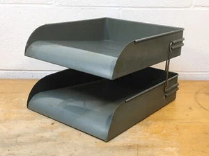 VTG 2-Tier Metal In/Out Office Desk File Tray Paper Sorter Globe Wernicke MCM - Picture 1 of 8