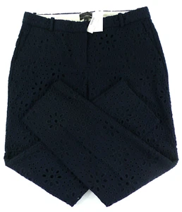 NWT J. CREW Rtl $128 CAFE CAPRI PANTS IN PINWHEEL EYELET NAVY BLUE SIZE 10 TALL - Picture 1 of 2