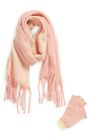 BP Women's One Size Pink Coral Apricot Scarf and Gloves Set, NWT