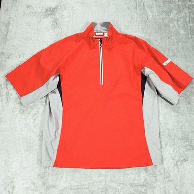 Jaqueta masculina FootJoy DryJoys HydroLite média vermelha cinza meio zíper manga curta golfe - Imagem 1 de 4