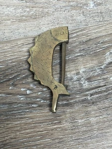 Lucchetto vintage in ottone a forma di pesce con chiave - lucchetto arte popolare cinese, da collezione - Foto 1 di 5